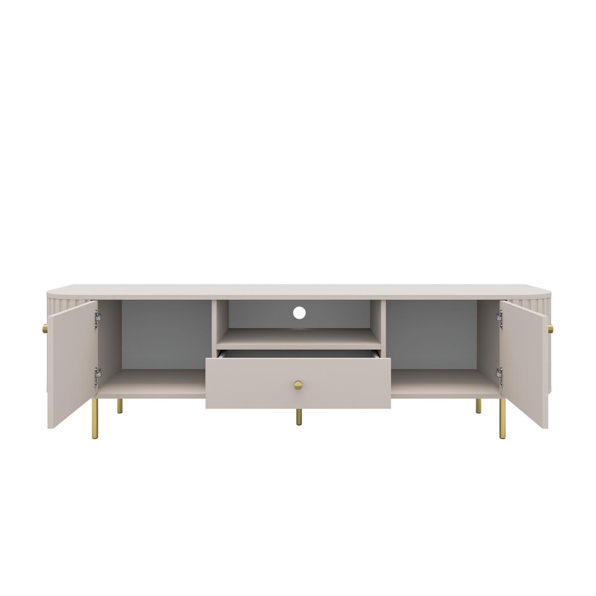 TV-SCHRANK Olivia 180 cm, mit 2 Türen, Schublade, geriffeltem Design, kaschmir, goldfarbenen Metallfüßen - Kaschmir, Metall (180/50/43cm) - Margaret Hadas24