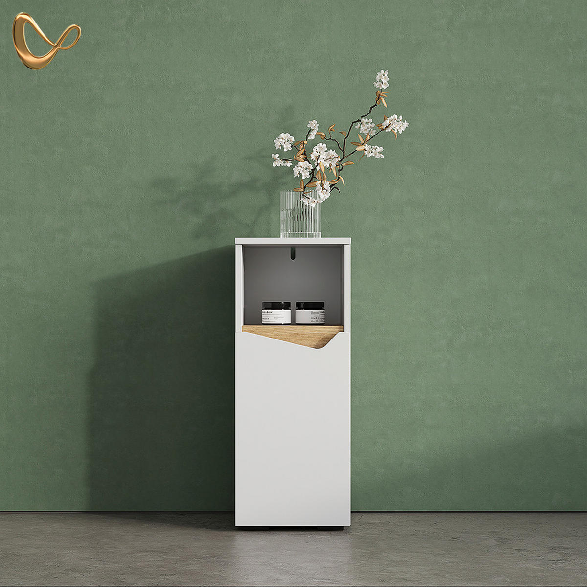 MIDISCHRANK Timavo Weiß 30 x 74.5 cm mit Tür und offenem Fach - Weiß/Eiche Artisan, Holzwerkstoff (30/74.5/35cm) - Livinity®