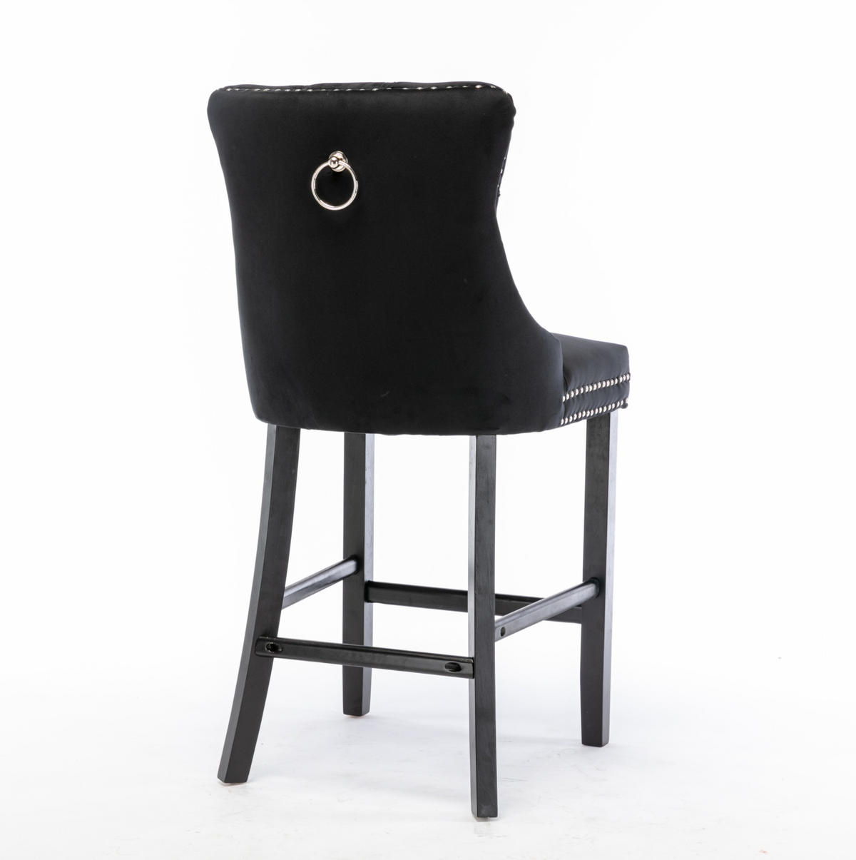 BARHOCKER 2er-Set mit hoher Rückenlehne Samt Schwarz - Schwarz, Holz (50/103/60cm) - Meubliv