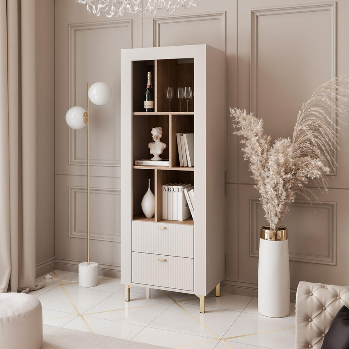 VITRINE AVENA, 60/40/169 cm Kaschmir / Eiche - Kaschmir, Holzwerkstoff/Kunststoff (60/169/40cm) - Idohome