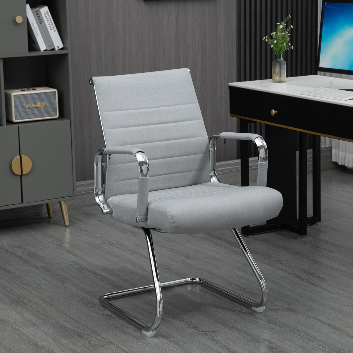 BESUCHERSTUHL OFFICE COMFORT 2er Set LB Stoff Hellgrau - Silberfarben/Hellgrau, Textil/Metall (56/94/64cm) - SVITA