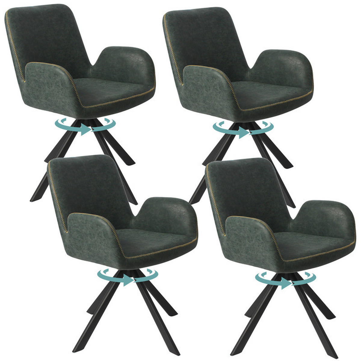 ARMLEHNSTUHL-SET 4 Stück in Lederlook(YZ7) - Dunkelgrün, Textil (56/82/59cm) - HOMAVO