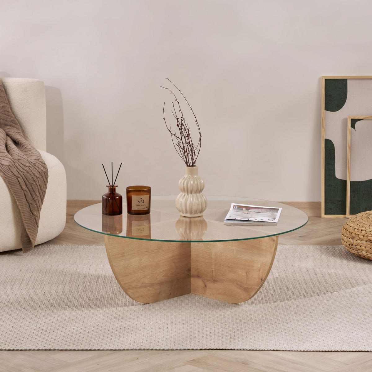 COUCHTISCH Liya Eiche Saphir - Eichefarben, Glas (90/90/30cm) - Habitat Garten