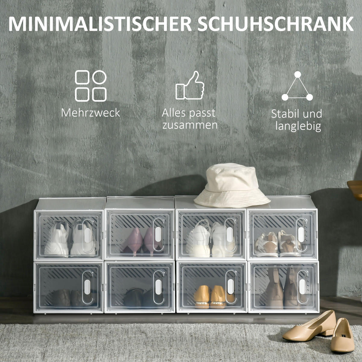 DIY Schuhbox, Kunststoff, Transparent - Transparent, Kunststoff (35/19/25cm) - HOMCOM