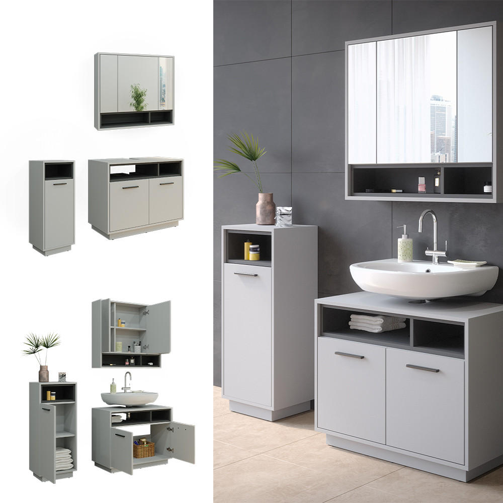 BADMÖBEL-SET Beatrice Grau 3 Teile - Anthrazit/Grau, Holzwerkstoff (80/64/40cm) - Vicco