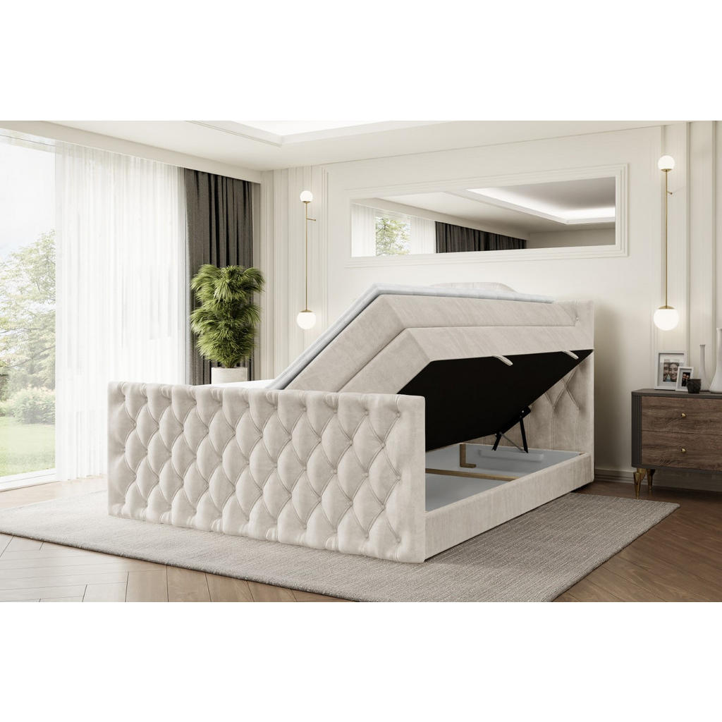 Thumbnail - Altdecor Boxspringbett, Creme, Holzwerkstoff, Höhe ca. 20 cm, 200x200 cm, Schlafzimmer, Betten, Boxspringbetten