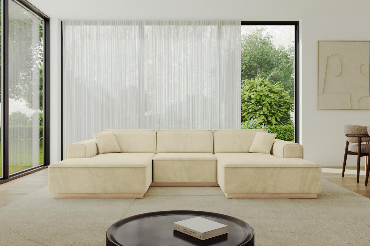 WOHNLANDSCHAFT IREA-U1 - 297x165x81 cm Beige - Ecru/Beige, Holzwerkstoff/Textil (297/81/165cm) - ALTDECOR