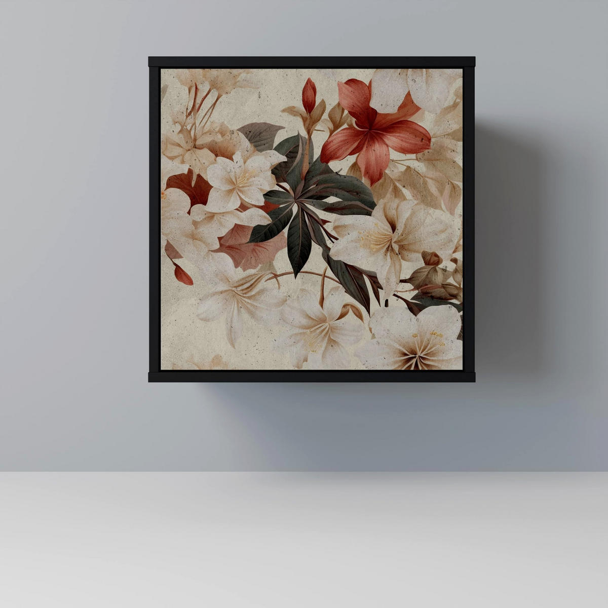 SIDEBOARD PETAL HARMONY, Schwarz, 57,5x42x70,5 cm, Schwarze Metall-Sternfüße - Multicolor/Schwarz, Holzwerkstoff/Metall (57.5/70.5/42cm) - SpaceRebels