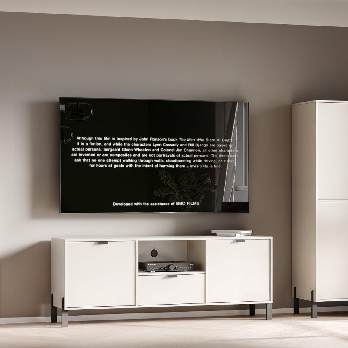 LOWBOARD Cortina mit 2 Türen und 1 Schublade, Sandbeige - Sandfarben/Schwarz, Holzwerkstoff (161/62/45cm) - Beautysofa