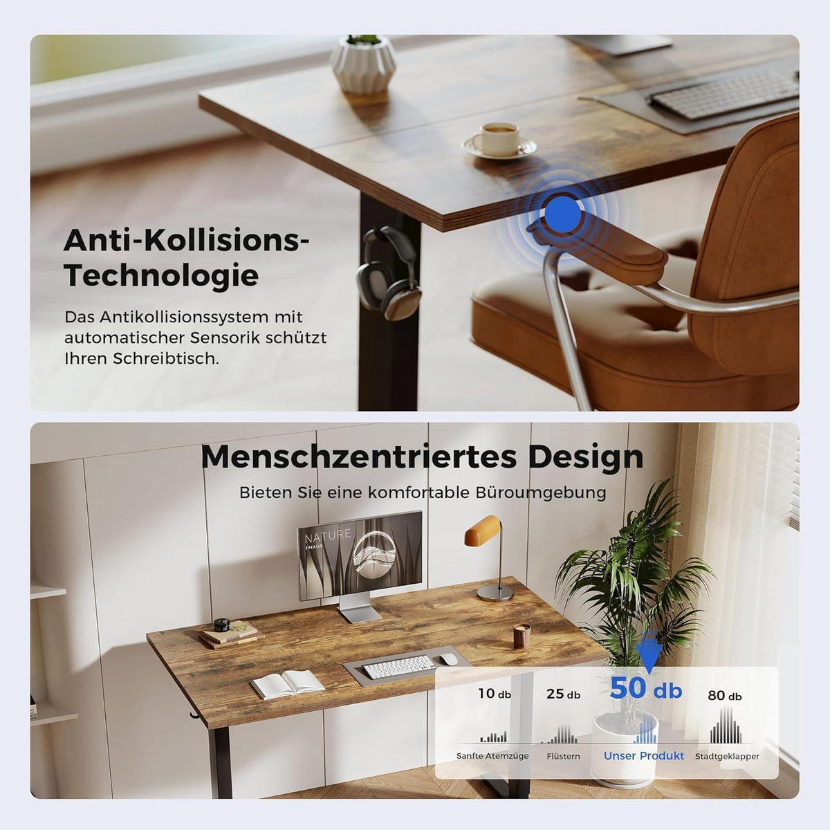 SCHREIBTISCH Höhenverstellbar Elektrisch 140 x 60 cm Braun - Braun, Holzwerkstoff (140/60/75cm)