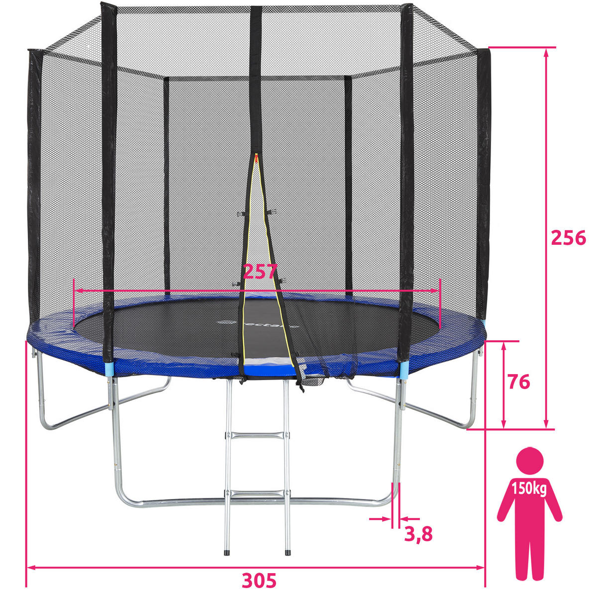 TRAMPOLIN Garfunky,inklusive Einstiegsleiter,schwarz/blau - Blau/Schwarz, Metall (305/256/305cm) - tectake