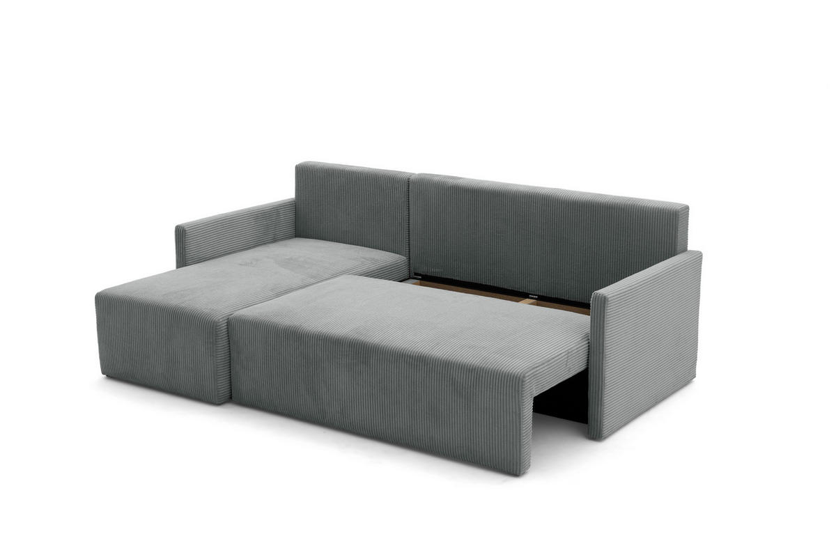 ECKSOFA GARDA L Links mit Schlaffunktion 132x198 Cord Grau - Schwarz/Grau, Holz/Kunststoff (209/145cm) - NACANAPA