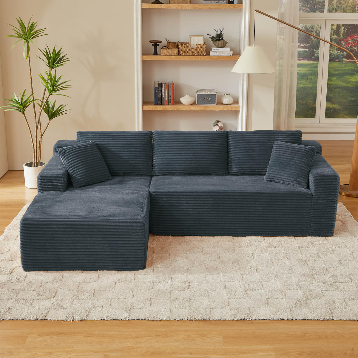 ECKSOFA DE-34926 L-Form mit Chaise links Dunkelgrau - Dunkelgrau, Textil (163/252.5cm) - ComfortXL