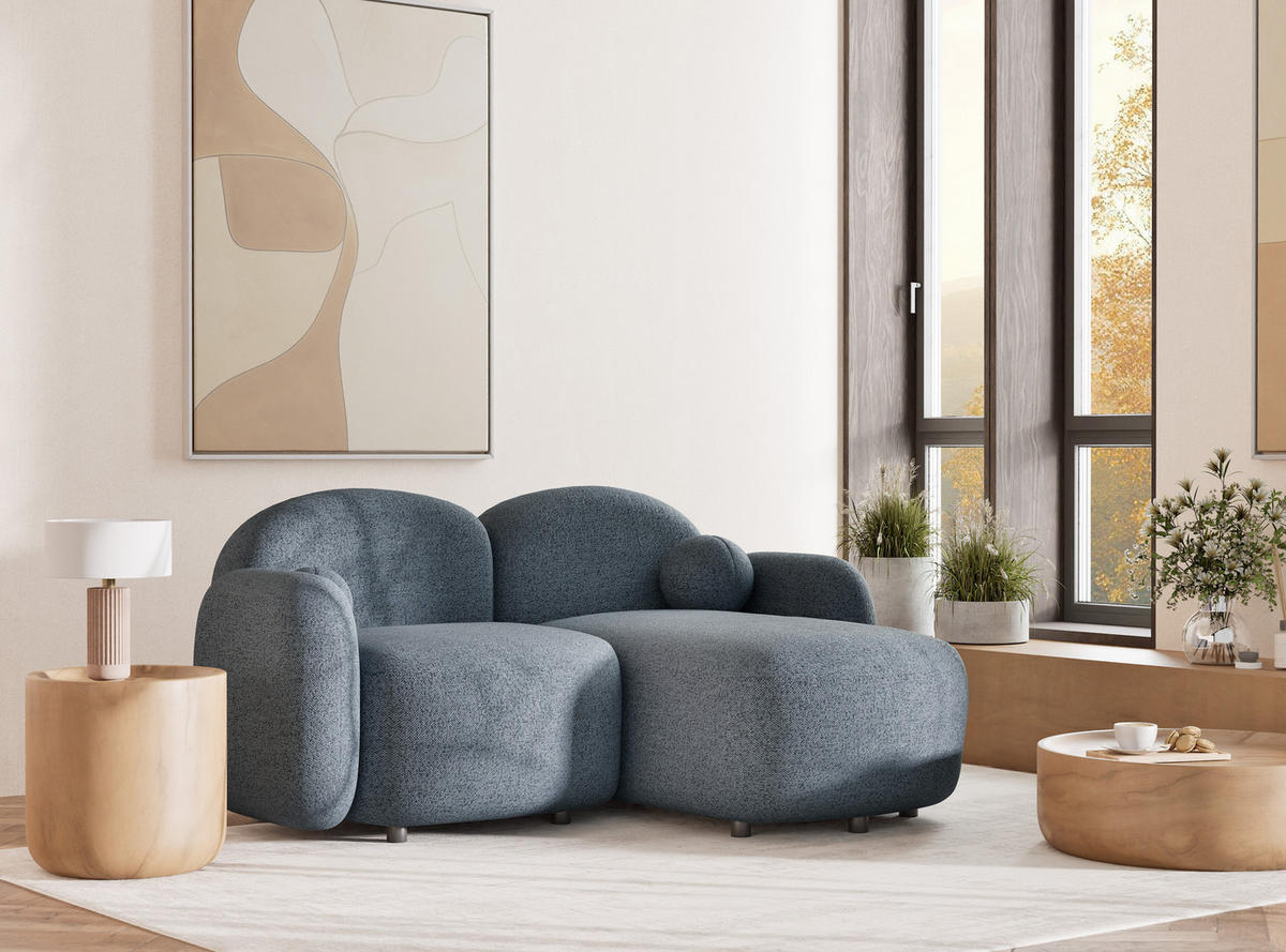 ECKSOFA Bahama Blau Grau Webstoff - Blaugrau/Schwarz, Holz/Holzwerkstoff (190/146cm) - Maison de Reve