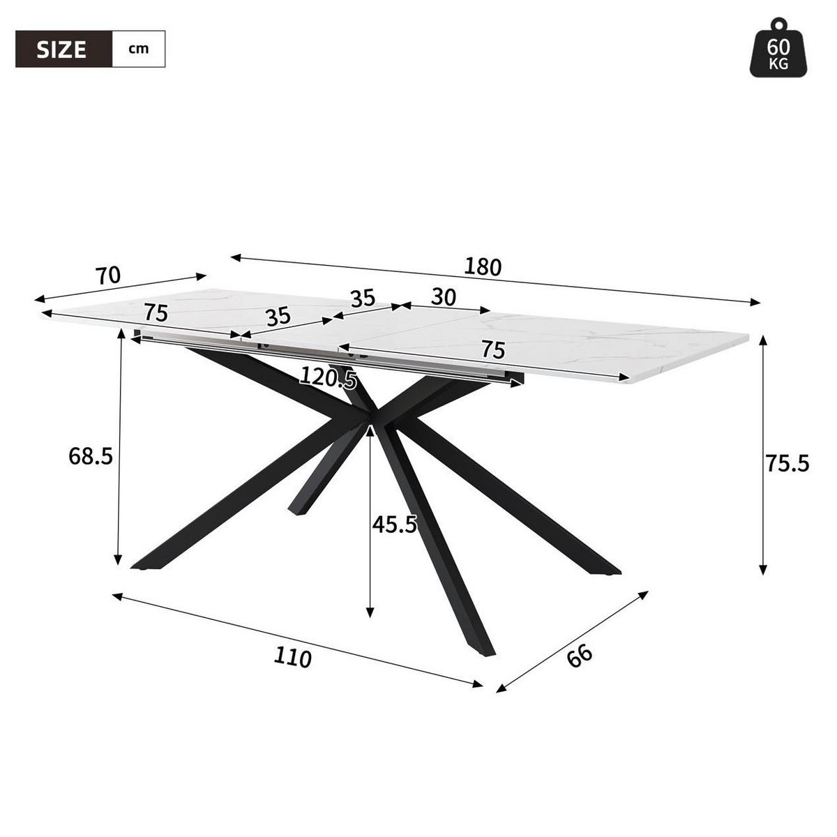 ESSTISCH 150/180 cm Schwarz-Weiß aus MDF mit Ausziehfunktion - Schwarz, Holzwerkstoff (180/70/75.5cm) - OKMYHOME