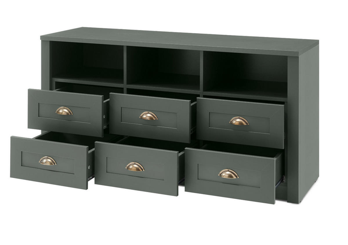 WOHNWAND grün Landhaus 3-teilig 240 cm, Wohnkombination mit viel Stauraum - Chromfarben/Schwarz, Glas/Holzwerkstoff (240/198/43cm) - Furn.Design