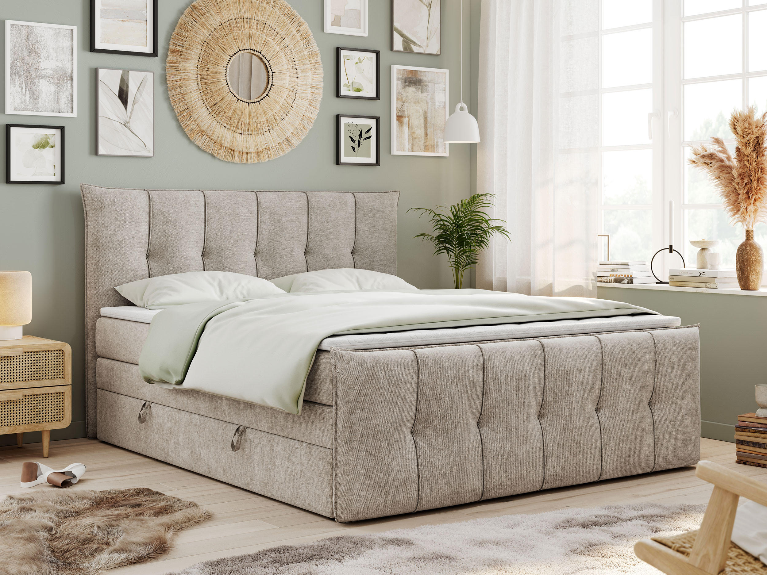BOXSPRINGBETT PREMIUM 11 KING 140/200 Beige Struktur - H4 - Beige, Holz/Textil (140/200cm) - MKS