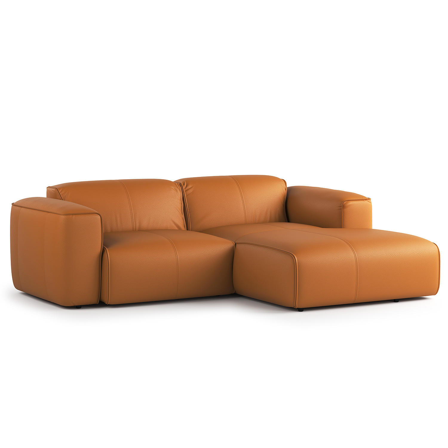 ECKSOFA mit XL-Longchair - Cognac/Schwarz, Leder/Kunststoff (260/171cm) - home24
