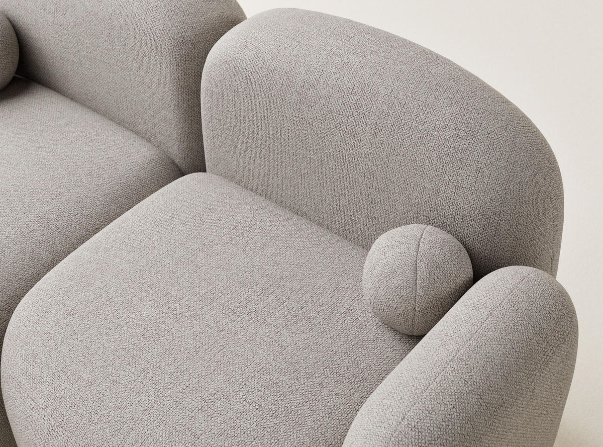 ECKSOFA Bahama Seidengrau Webstoff - Links Seite - Greige/Schwarz, Holz/Holzwerkstoff (146/190cm) - Maison de Reve