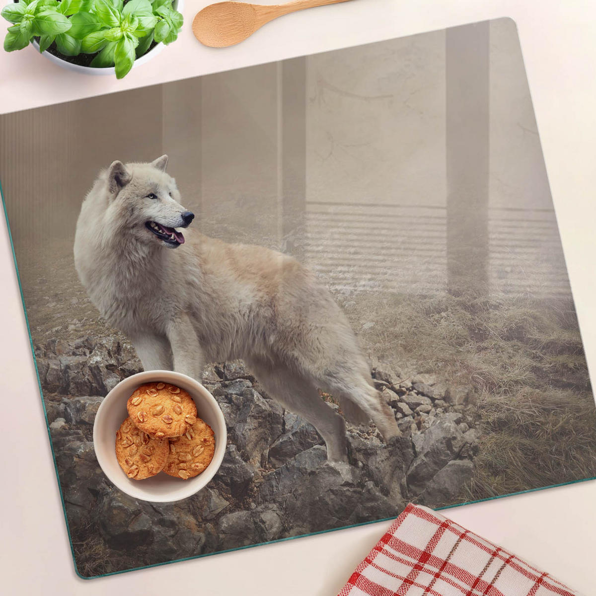 GLASPLATTE 60x52 cm Weißer Wolfsfelsen - Beige, Glas (60/52cm) - TULUP