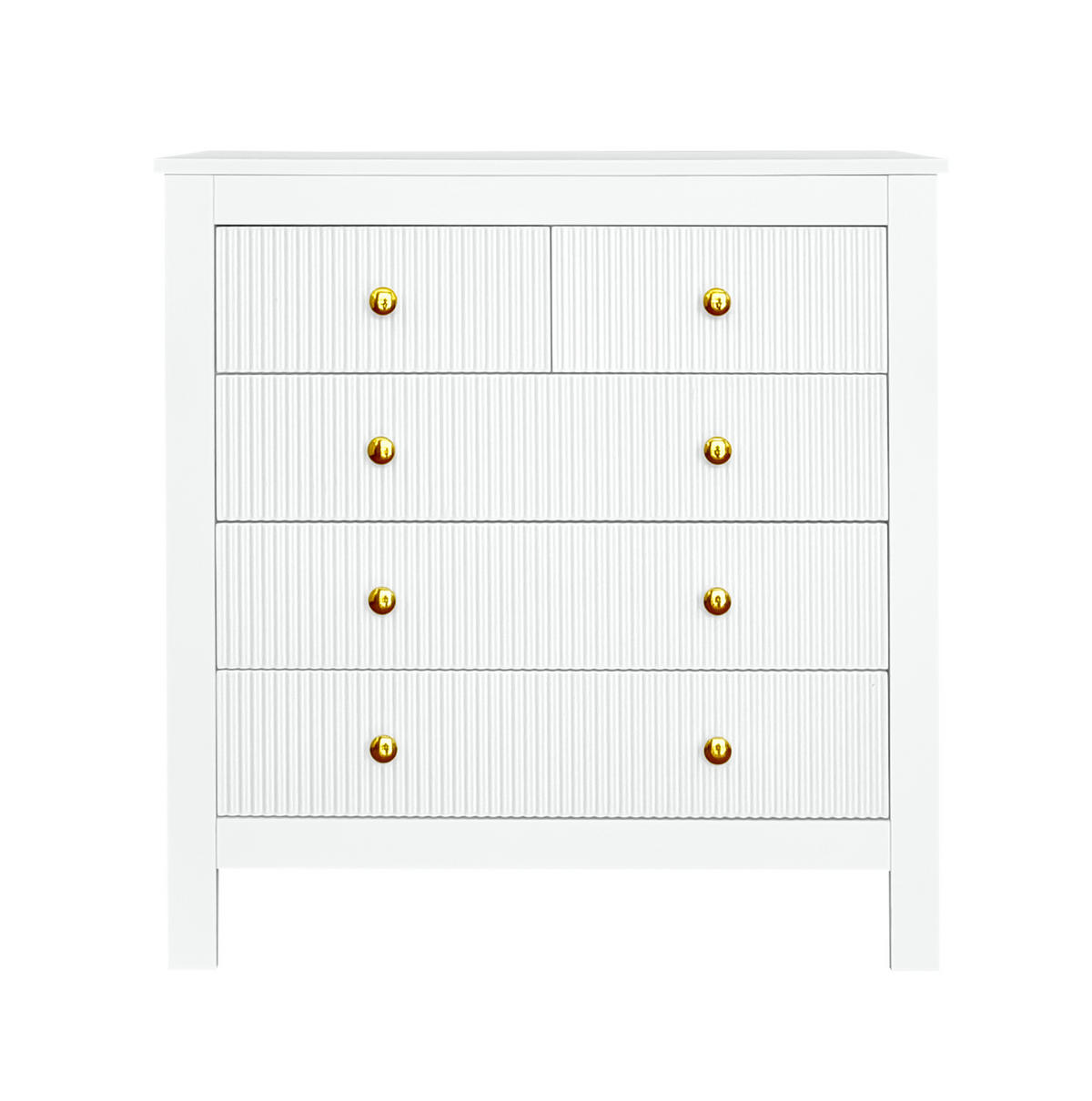 SIDEBOARD mit 5 Schubladen 80,5/39,5/79 cm in Weiß mit goldfarbenen Griffen - Weiß, Holzwerkstoff (79/80.5/39.5cm) - BEAOK
