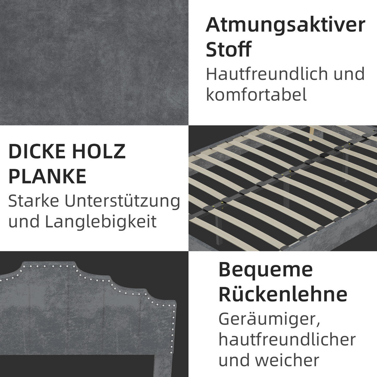 POLSTERBETT 140x200 cm Samt ohne Stauraum grau - Grau, Textil (140/200cm) - LEBENLANG