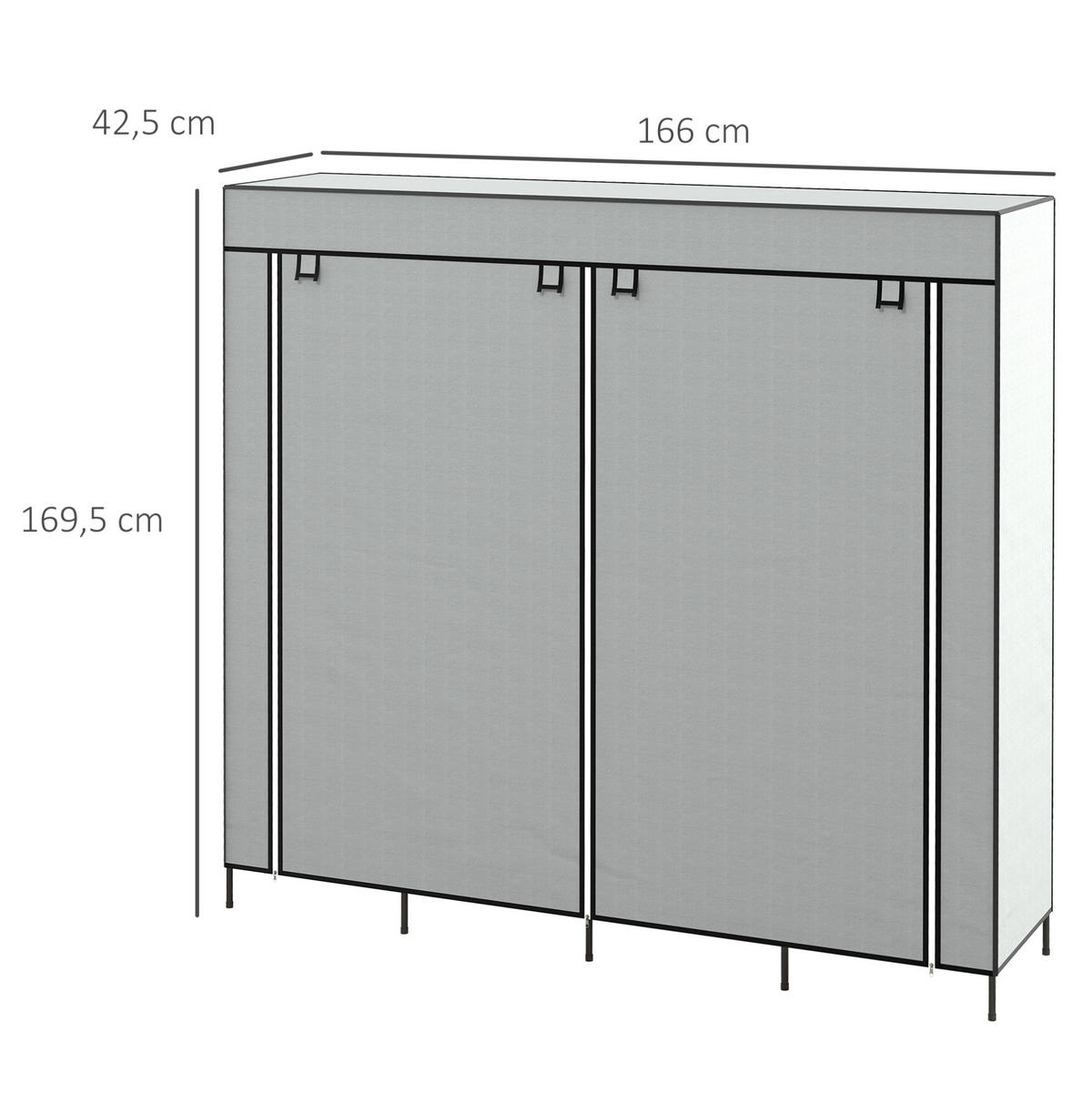 OMARA za oblačila 166/42,5/169,5 cm z 2 obešalnima drogovoma, 10 predali in jeklenim ogrodjem, Temno siva - temno siva, kovina (166/169.5/42.5cm) - Redom