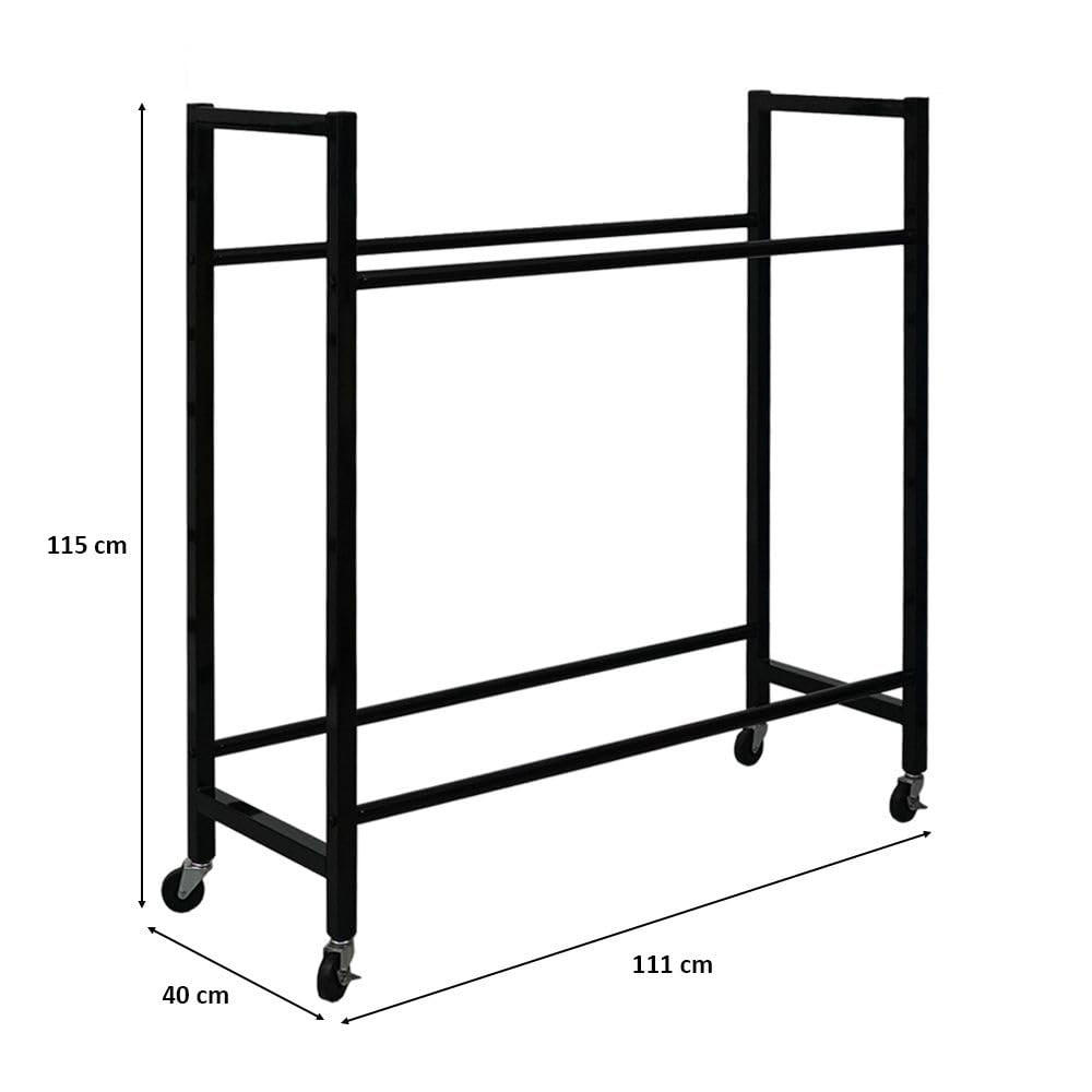 REIFENREGAL Carrero auf Rollen 115x111x40 cm bis zu 8 Reifen auf 2 Ebenen Schwarz - Schwarz, Metall (111/115/40cm) - PROREGAL