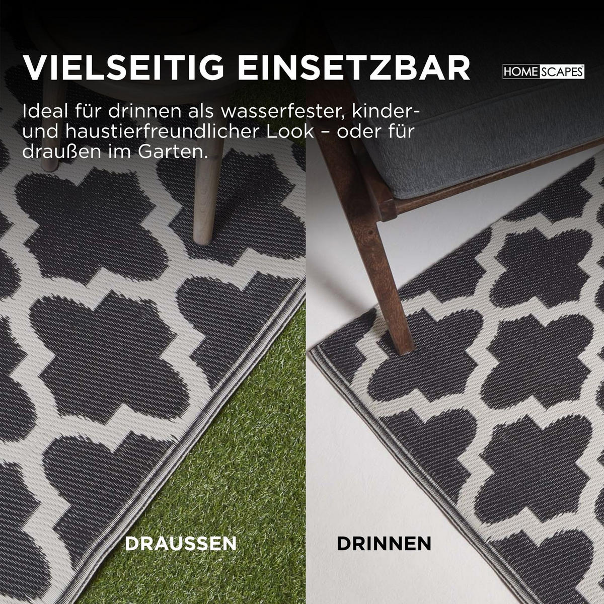 OUTDOORTEPPICH Nola geometrisch gemustert 120/180 cm - Schwarz, Kunststoff (120/180cm) - Homescapes