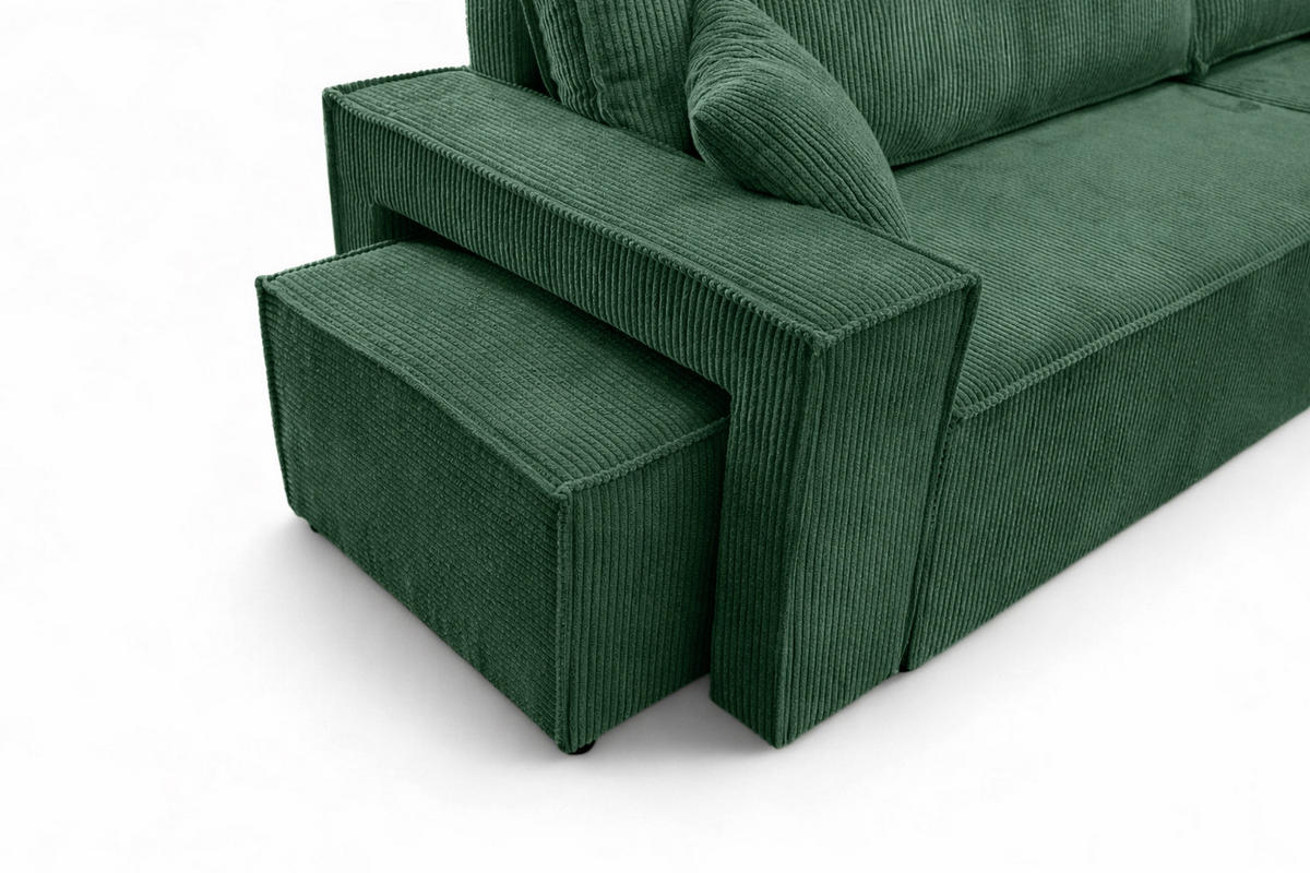ECKSOFA Mit Schlaffunktion Und Pouf, Cordstoff Poso, Grün, Rechts, Best L Mit Pouf - Grün, Holz (244/145cm) - Kaiser Möbel