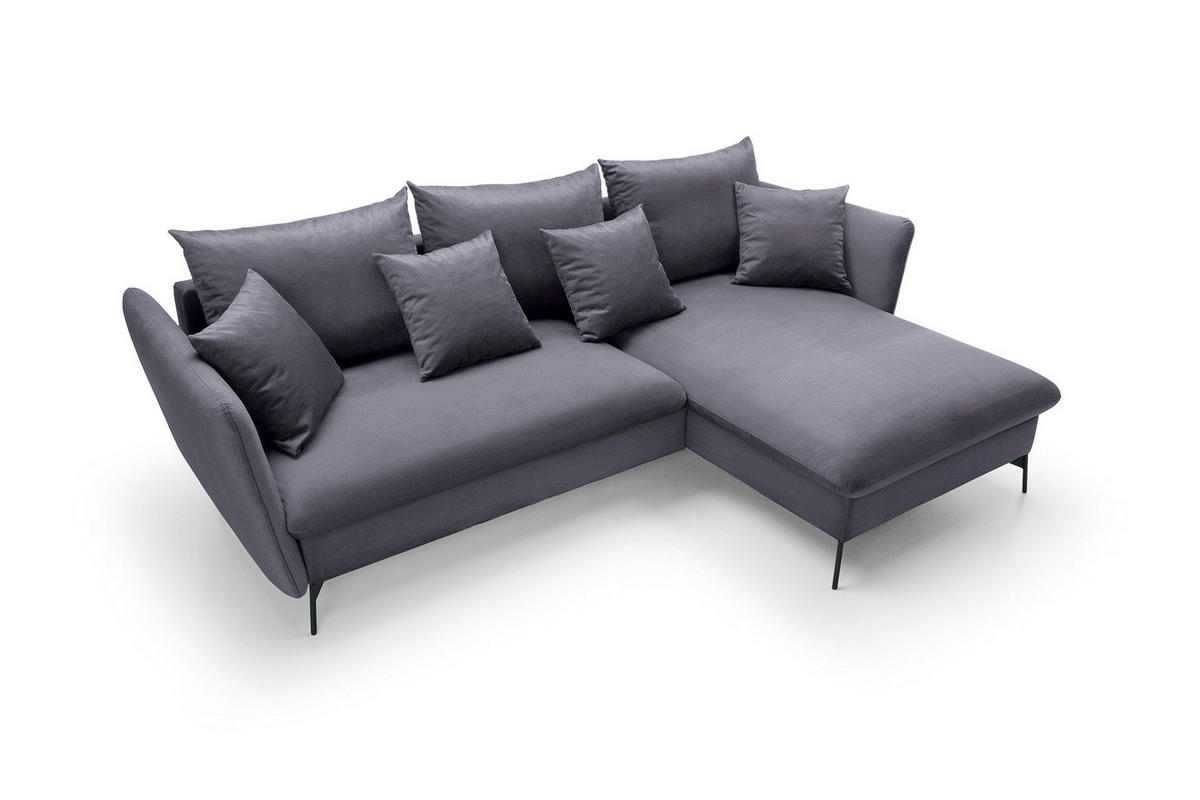ECKSOFA FERRO Grau Velours-Stoff mit Schlaffunktion - Grau, Holz (258/167cm) - MASSENO
