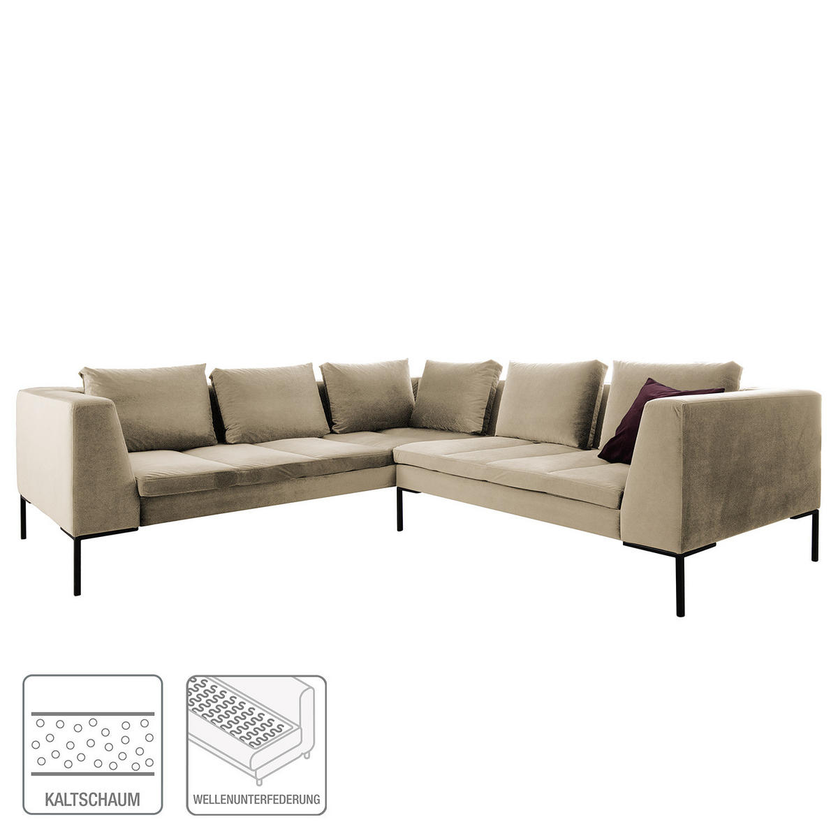 ECKSOFA mit Rundecke L - Samt - Chromfarben/Beige, Textil/Metall (255/238cm) - home24
