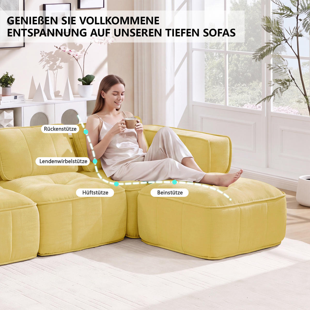 ECKSOFA 271/162/67 cm Gelb mit 1 Fußhocker - Gelb, Textil (271/162cm) - Oxeza