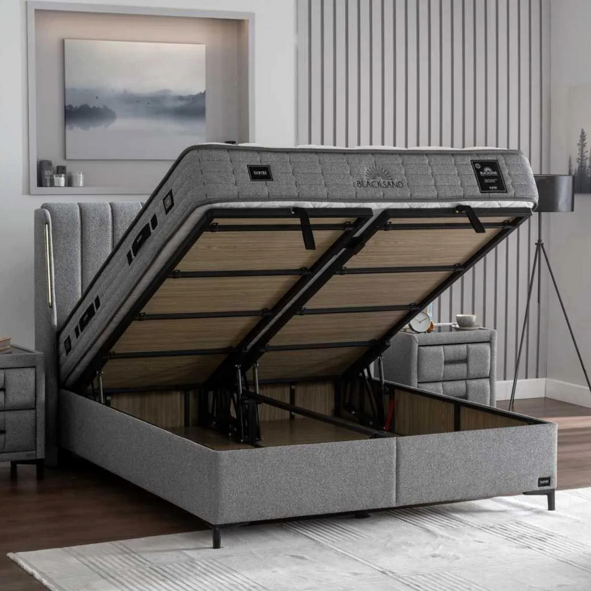 BOXBETT Blacksand 90x200 - Grau, Holz/Metall (90/200cm) - Bambi