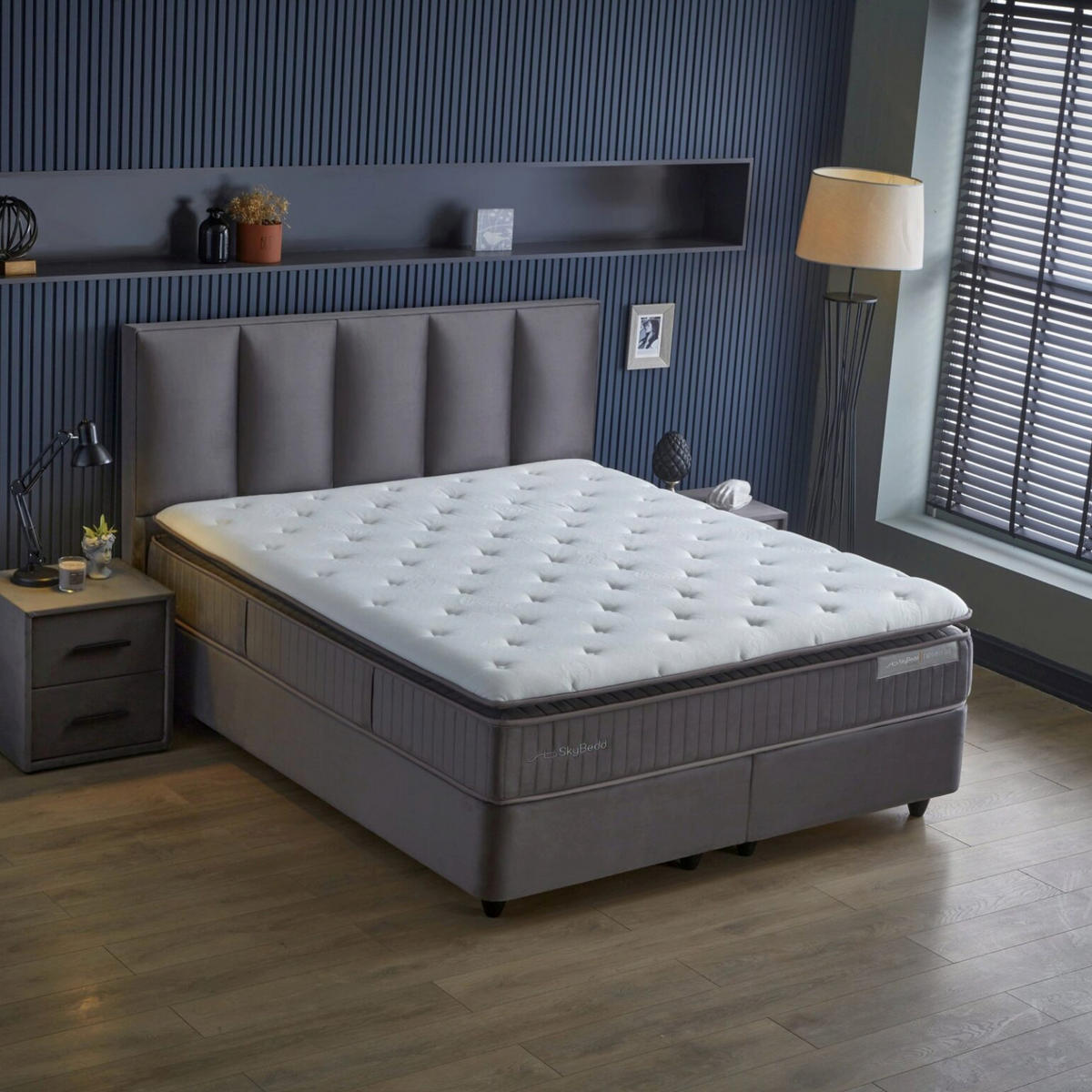 BOXBETT BIRDY Bett Grau mit Matratze 140x200 - Grau, Holz (140/200cm)
