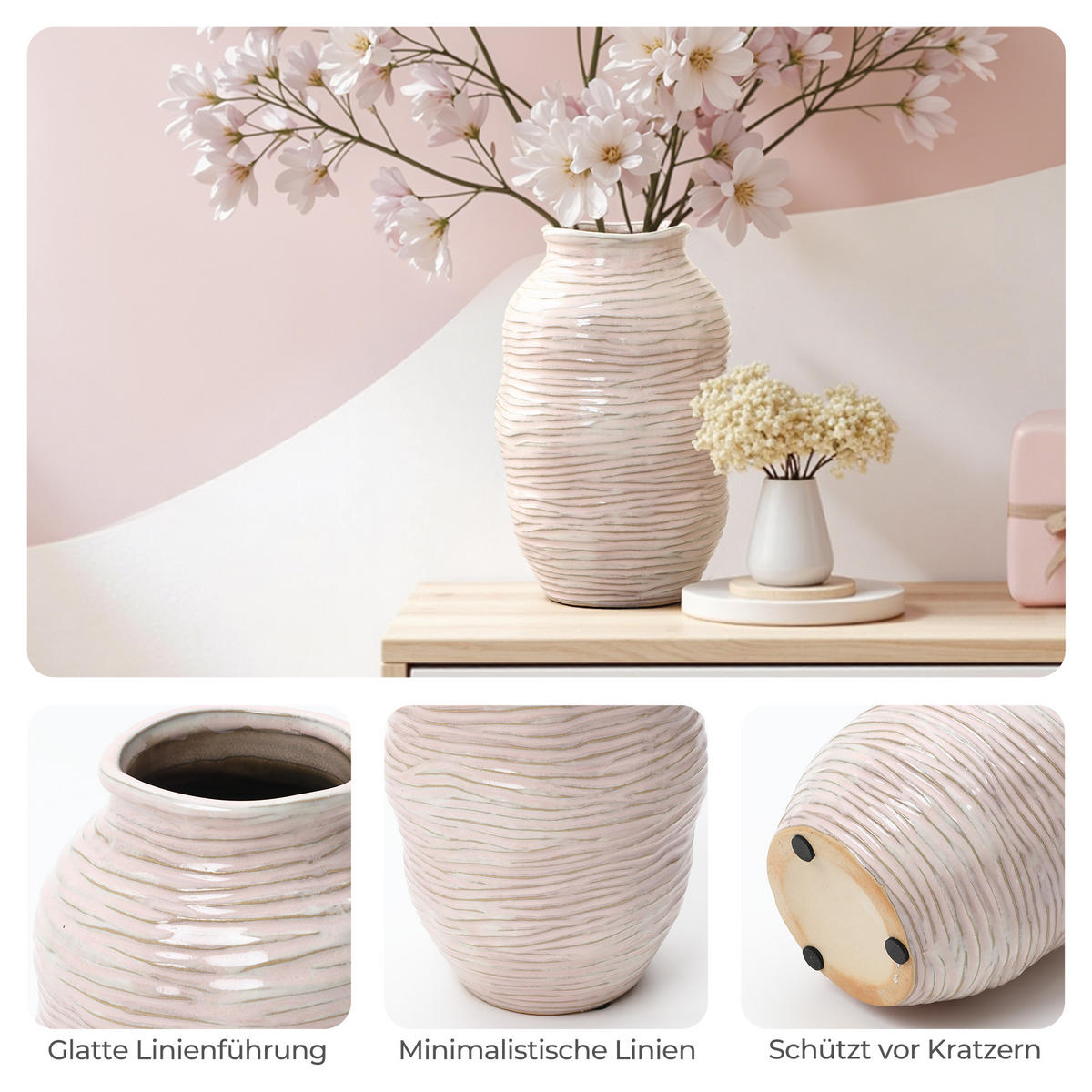 VASE Ø 16 x H 24.5 cm - Roségold, Keramik (24.5cm) - Hometopia