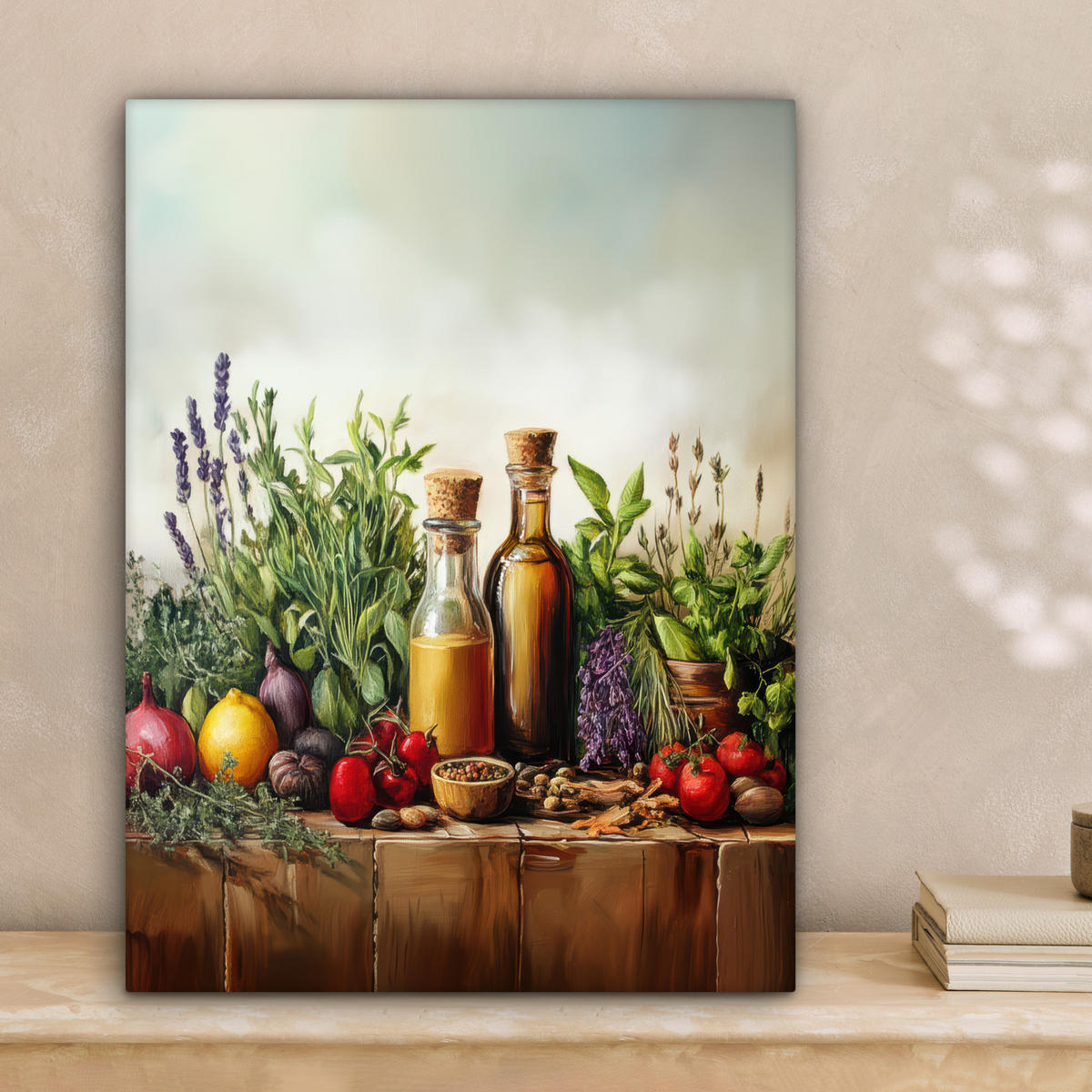 LEINWANDBILD Stilleben - Kräuter - Gewürze - Früchte - Farbenfroh Room Decor 30x40 cm - Grün, Textil (30/40cm) - MuchoWow