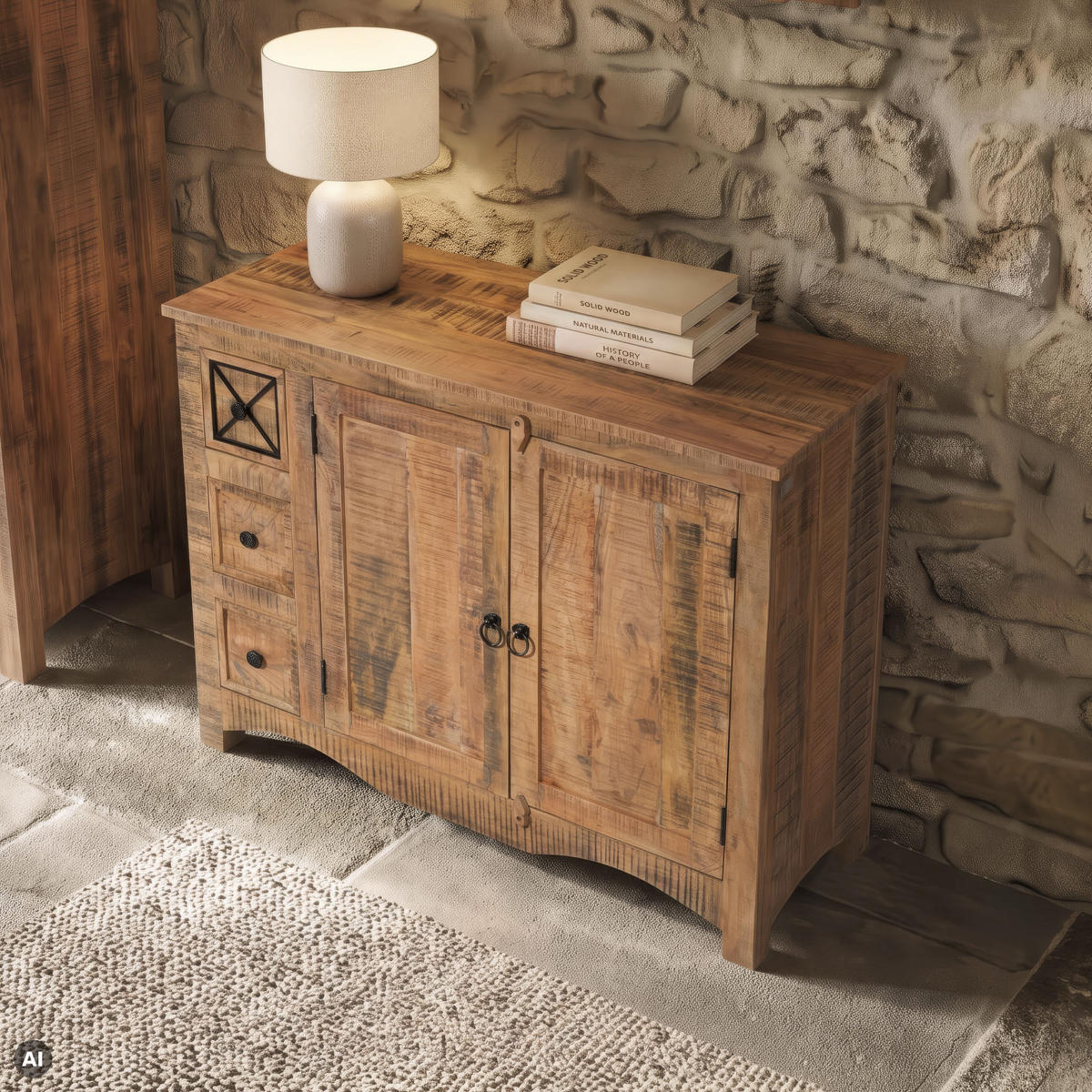 KOMMODE Akazie 110x40x85 natur versiegelt NATURE OF SPIRIT #217 - Naturfarben, Holz (110/85/40cm) - Massivmoebel24