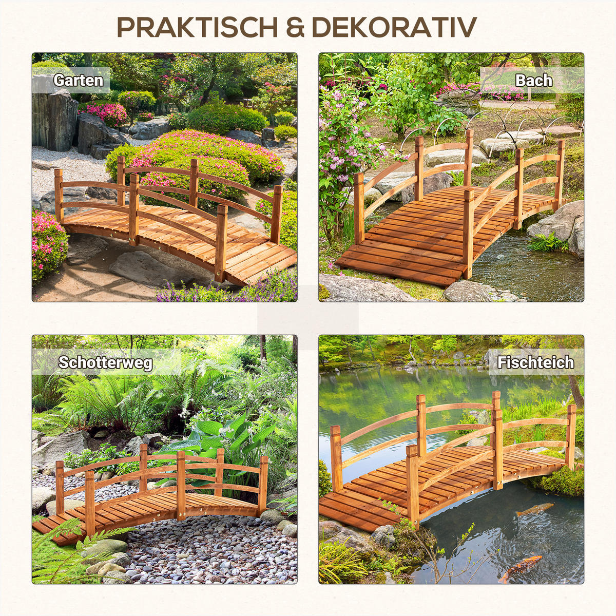 GARTENBRÜCKE, Tannenholz, Orange - Orange, Holz (185/72/58cm) - Outsunny