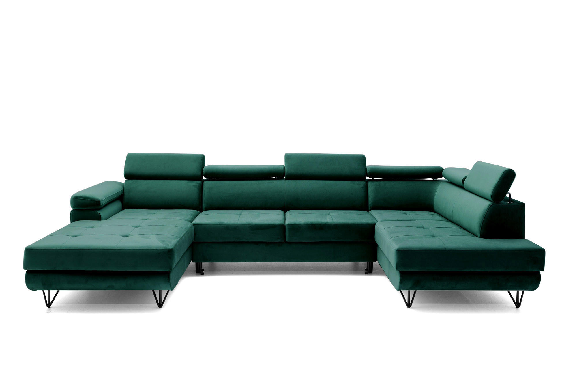 ECKSOFA U-Form JUNIOR U Rechts mit Schlaffunktion 128x254 Velours Dunkelgrün - Dunkelgrün/Schwarz, Holz/Textil (184/90/323cm) - Muffo