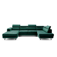 ECKSOFA U-Form JUNIOR U Rechts mit Schlaffunktion 128x254 Velours Dunkelgrün - Dunkelgrün/Schwarz, Holz/Textil (184/90/323cm) - Muffo