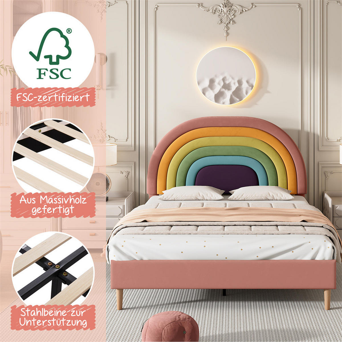 POLSTERBETT 140/200 cm in Rosa Samt - Pink, Holz/Textil (140/200cm) - KOMHTOM