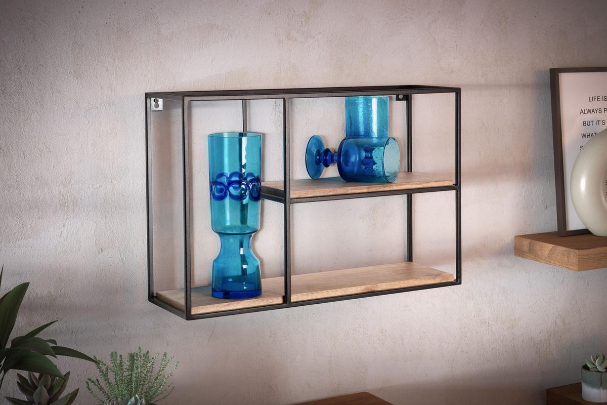 WANDREGAL Mango Massivholz Industrial Stil 60x40x18 cm - Beige/Schwarz, Holz/Metall (60/40/18cm) - KADIMA DESIGN