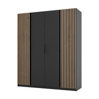 KLEIDERSCHRANK Nehir Korpus Schwarz, Front Schwarz/Eiche Evoke 200 cm - 4T Modern mit 2 Lamellentüren außen - Schwarz, Holzwerkstoff/Kunststoff (200/239/61.9cm) - AX Living