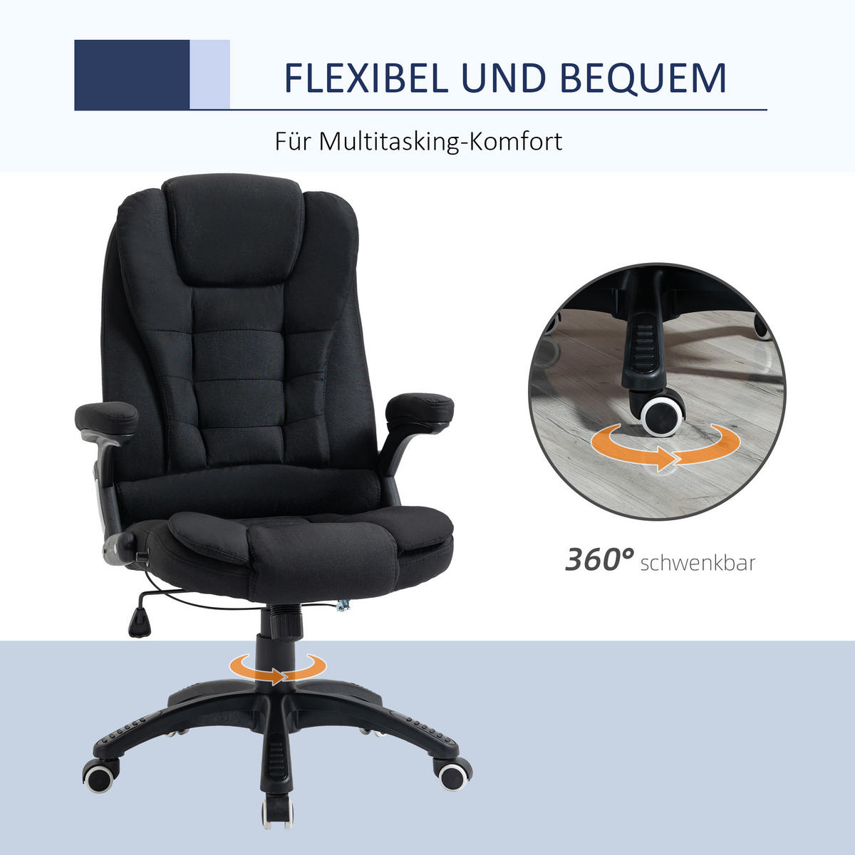 BÜROSTUHL Drehstuhl ergonomisch Schaumstoff Kunststoff leinenartiges Polyester - Schwarz, Kunststoff (72/120/65cm) - Vinsetto