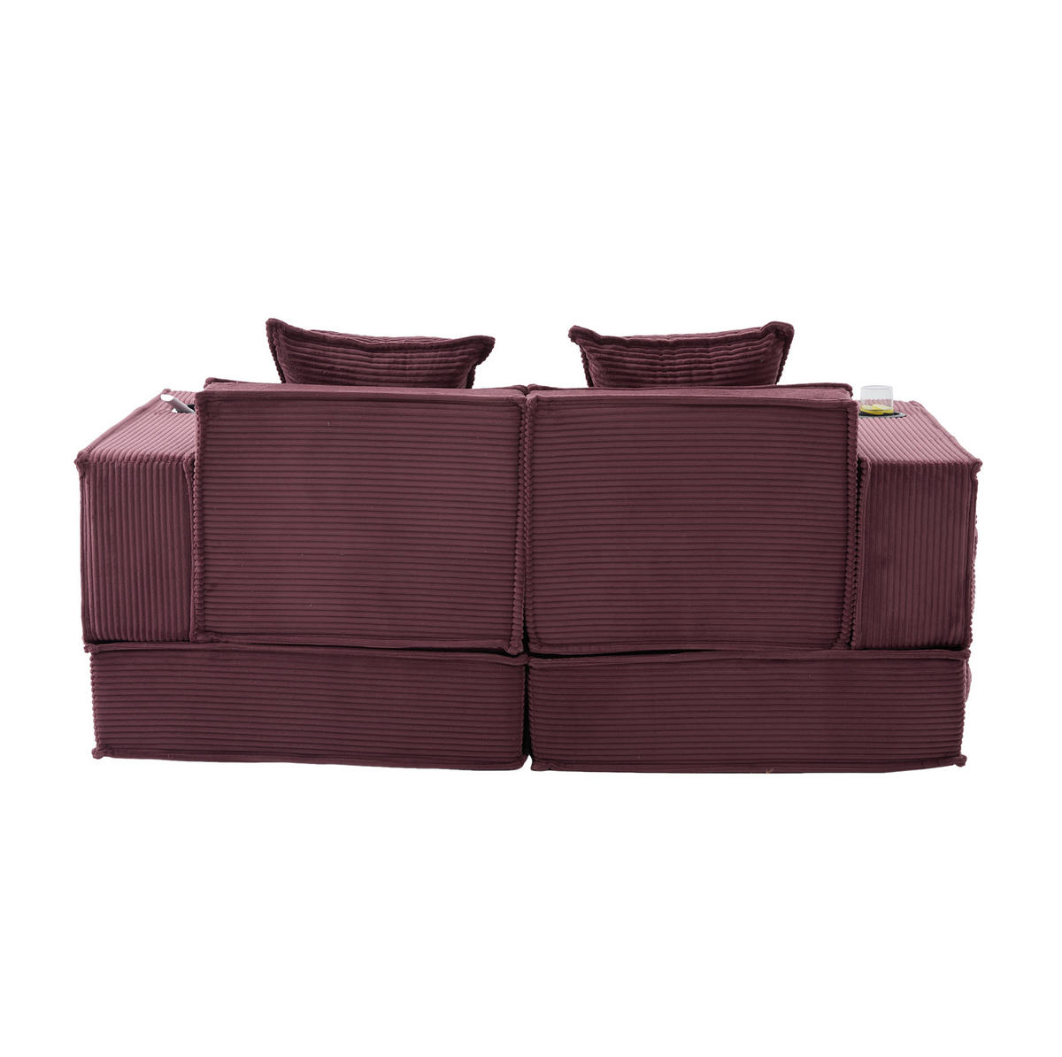 2-SITZER-SOFA aus Cord 78x162x66 cm Weinrot mit Seitentaschen, 2 Kissen und modularer Aufstellung - Rot, Textil (162/66/78cm) - Modfu