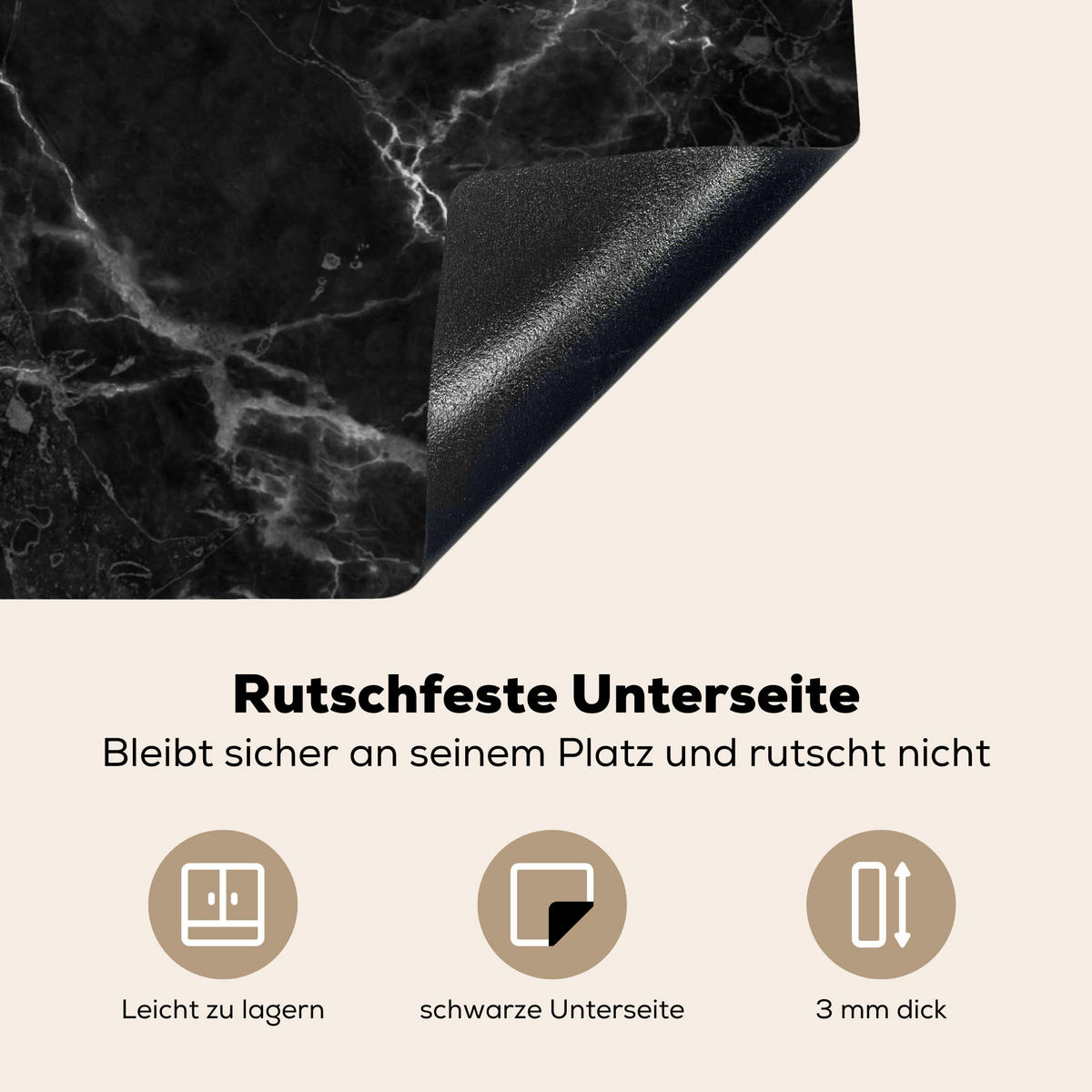 HERDABDECKPLATTE Marmor - Schwarz - Weiß - Textur - Marmoroptik 71x52 cm - Silberfarben, Kunststoff (71/0.2/52cm) - MuchoWow