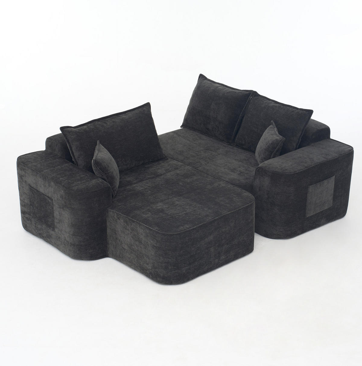 ECKSOFA 262/144/65 cm schwarz aus Chenille mit Chaiselongue und modularem Design - Schwarz, Textil (144/262cm) - OKWISH