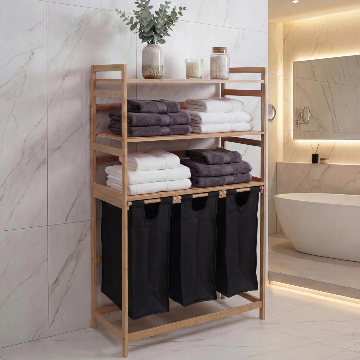 KOŠ NA PRÁDLO Hnedý, Čierny - hnedá/čierna, drevo (80/125/40cm) - MCW