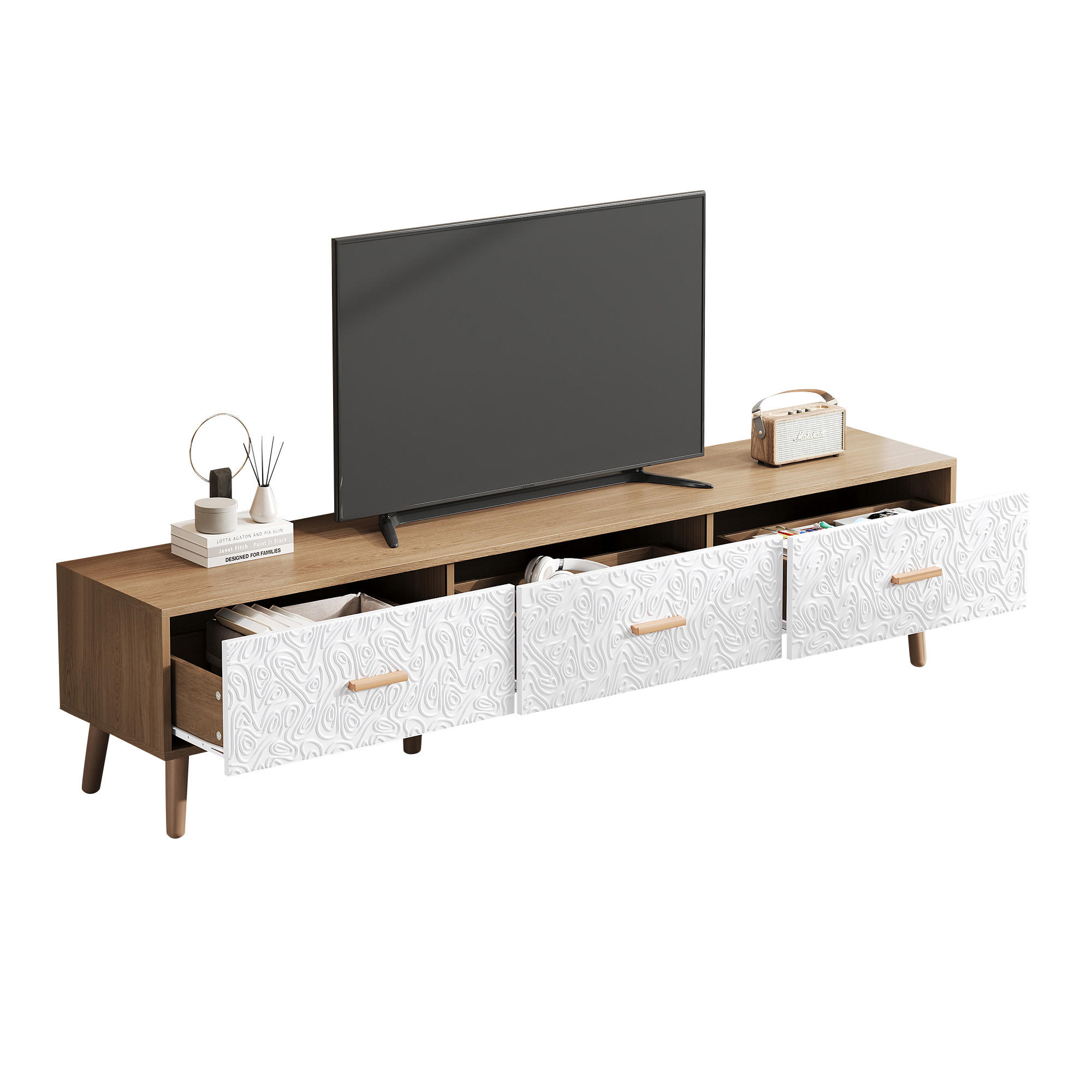 TV-SCHRANK in Holzoptik/Weiß mit 3 Schubladen 150/39/35 cm - Eichefarben, Naturmaterialien (150/35/39cm) - Redom